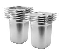 Argon Tableware Stainless Steel Gastronorm Containers With Lids - 1/6 200mm - 3L - Pack Of 10