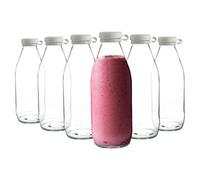 Argon Tableware Tallo Glass Bottles - Large Fridge Storage Serving Carafe Decanter for Water, Juice - 1 Litre - Pack of 6