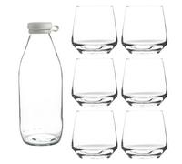 Argon Tableware 6x 345ml Glass Tumblers & 1L (1000ml) Bottle Set - 'Tallo' Range - Large Fridge Storage Serving Carafe Decanter for Milk, Water, Juice
