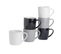 Argon Tableware Tea Coffee Mugs - 6pc Contemporary Coloured Ceramic Cups Set - 350ml - Black Grey White