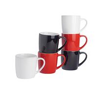 Argon Tableware Tea Coffee Mugs - 6pc Contemporary Coloured Ceramic Cups Set - 350ml - Black Red White