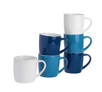 Argon Tableware Tea Coffee Mugs - 6pc Contemporary Coloured Stoneware Cups Set - 350ml - Navy Blue White