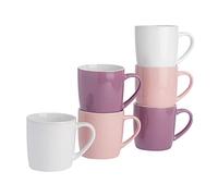 Argon Tableware Tea Coffee Mugs - 6pc Contemporary Coloured Ceramic Cups Set - 350ml - Purple Pink White