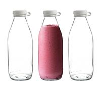 Argon Tableware Vintage Glass Serving Bottle 1 Litre with Silicone Lid - Clear Rustic Style Milk Bottle for Water, Juice, Smoothies, Cocktails, Lemonade - Reusable Farmhouse Jug or Vase