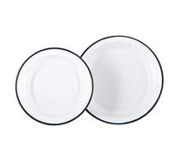 Argon Tableware White Deep Bowls - Pack of 2 - Navy Salad Bowls Metal Enamel Cereal Bowls Lightweight Camping Serving Bowls for Snacks, Pasta, Cereal, Salad