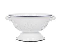 Argon Tableware Enamel Colander with Handles - 23.5cm - Green Rim - Metal Kitchen Strainers, Large Sturdy Base Food Strainer Colander Bowl for Pasta, Fruits, Vegetables