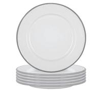 Argon Tableware White Enamel Dinner Plates - 25.5Cm - Grey - Pack Of 6