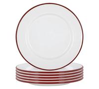 Argon Tableware Enamel Dinner Plates - 25.5cm - Pack of 12 - Red Dining Plates Lightweight Camping Large Dinner Dish for Appetisers, Starters, Mains, Sides, Desserts