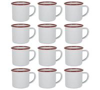 Argon Tableware Enamel Espresso Cups - 130ml - Red - Set of 12 Metal Drinking Mugs Teacup Coffee Mug Set Hot, Cold Drinks Cups for Home, Kitchen, Dining, Travel, Camping, Hiking & Outdoor Use