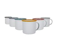 Argon Tableware White Enamel Mugs - 375ml - 6 Colours - Set of 6 Metal Drinking Cups Coffee Teacup Mug Set Hot, Cold Drinks Cups for Home, Kitchen, Dining, Travel, Camping, Hiking & Outdoor Use