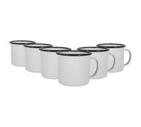 Argon Tableware White Enamel Mugs - 375ml - Black - Set of 6 Metal Drinking Cups Coffee Teacup Mug Set Hot, Cold Drinks Cups for Home, Kitchen, Dining, Travel, Camping, Hiking & Outdoor Use