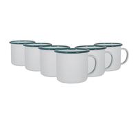 Argon Tableware White Enamel Mugs - 375ml - Green - Set of 6 Metal Drinking Cups Coffee Teacup Mug Set Hot, Cold Drinks Cups for Home, Kitchen, Dining, Travel, Camping, Hiking & Outdoor Use