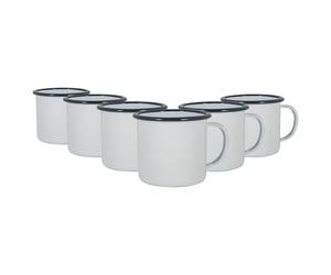 Argon Tableware White Enamel Mugs - 375ml - Navy - Set of 6 Metal Drinking Cups Coffee Teacup Mug Set Hot, Cold Drinks Cups for Home, Kitchen, Dining, Travel, Camping, Hiking & Outdoor Use