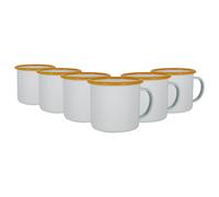 Argon Tableware White Enamel Mugs - 375ml - Yellow - Set of 6 Metal Drinking Cups Coffee Teacup Mug Set Hot, Cold Drinks Cups for Home, Kitchen, Dining, Travel, Camping, Hiking & Outdoor Use