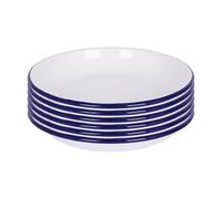 Argon Tableware White Enamel Pasta Bowls - 20cm - Blue - 6X Deep Kitchen Camping Serving Dinner Breakfast Cereal Fruit Salad Ramen Noodle Soup Rice Dessert Tableware Plates Dishes