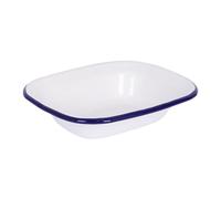 Argon Tableware White Enamel Pie Dish - 18 x 13.5cm - Blue - 1x Deep Metal Rectangular Kitchen Oven Baking Flan Apple Tart Quiche Cake Lasagne Roasting Cooking Serving Tin Tray Pan