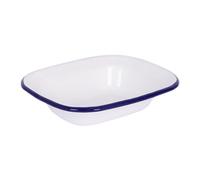 Argon Tableware 18 x 13.5cm White Enamel Pie Dish with Blue Rim - Baking Tray, Oven Safe Metal Dish for Pies, Cobblers, Lasagne, Camping, Picnic, Rustic Kitchen Bakeware