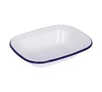 Argon Tableware 22 x 16.5cm White Enamel Pie Dish with Blue Rim - Durable Oven & Camping Bakeware, Rustic British Kitchen Dish for Pies, Cobblers & Lasagnes