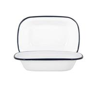 Argon Tableware 20cm Enamel Pie Dish - Navy Rim - Pack of 2 - Dishwasher Safe Pie Dishes Enamel Cookware Oblong Pie Dish Oven Tray Bakeware Pastry Casserole Roasting Tin
