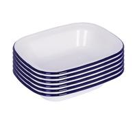 Argon Tableware White Enamel Pie Dishes - 22 x 16.5cm - Blue - 6X Deep Metal Rectangular Kitchen Oven Baking Flan Apple Tart Quiche Cake Lasagne Roasting Cooking Serving Tin Tray Pan
