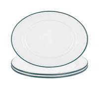 Argon Tableware Enamel Serving Platters with Green Rims - Pack of 3-30.5 x 22.5cm White Enamel Rectangular Serving Board Food Trays for Food, Drinks at Picnics, Camping, Travels