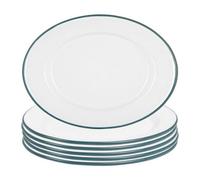 Argon Tableware Enamel Serving Platters with Green Rims - Pack of 6-30.5 x 22.5cm White Enamel Rectangular Serving Board Food Trays for Food, Drinks at Picnics, Camping, Travels