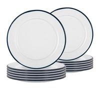 Argon Tableware Enamel Side Plates - 20cm (8inch) - Navy - Set of 12 Small Dish Coloured Rim Dessert Plates Metal Enamel Tableware Dinner Set for Kitchen, Dining, Serving, Camping & Outdoor Use