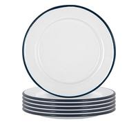 Argon Tableware White Enamel Side Plates - 20Cm - Navy - Pack Of 6