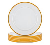 Argon Tableware Enamel Side Plates - 20cm (8inch) - Yellow - Set of 6 Small Dish Coloured Rim Dessert Plates Metal Enamel Tableware Dinner Set for Kitchen, Dining, Serving, Camping & Outdoor Use