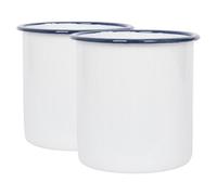 Argon Tableware Enamel Utensil Holders - 15.5cm - Pack of 2 - Blue Rim - White Stainless Steel Kitchen Cutlery Holder Utensils Spoon Storage Organiser Rack Caddy Stand
