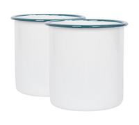 Argon Tableware Enamel Utensil Holders - 15.5cm - Pack of 2 - Green Rim - White Stainless Steel Kitchen Cutlery Holder Utensils Spoon Storage Organiser Rack Caddy Stand