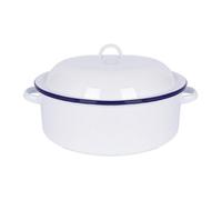 Argon Tableware 30cm White Round Enamel Roaster with Blue Rim - Durable Oven & Camping Roasting Pan, Self-Basting Lid, Rustic Kitchenware for Chicken, Meat & Vegetables