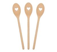 Argon Tableware Wooden Cooking Spoons - 30cm - Pack of 3 - Heart Shaped Long Heat Resistant Non-Stick Kitchen Serving Mixing Spoon Utensils for Cooking, Baking, Stirring