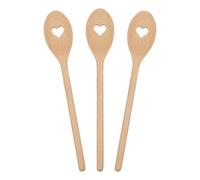 Argon Tableware Wooden Cooking Spoons - 30cm - Pack of 3 - Heart Shaped Long Heat Resistant Non-Stick Kitchen Serving Mixing Spoon Utensils for Cooking, Baking, Stirring