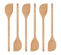 Argon Tableware Wooden Scraper Spoons - 30cm - Pack of 6 - Long Heat Resistant Non-Stick Utensils Kitchen Serving Paddle Mixing Turner for Cooking, Baking, Stirring