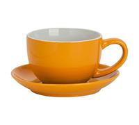 Argon Tableware Yellow Cappuccino Cup with Saucer - 250ml Dishwasher Safe Gloss Stoneware Cappuccino Cups and Saucer Set Coffee Mugs with Handle and Grooved Plate