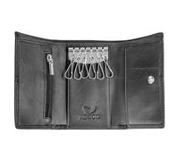 ARGOO Genuine Leather Key Case Key Holder for Men Women Triple Folded Key Wallet Multifunctional Leather Key Pouch with Key Hook(Black)