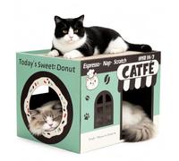 ARGOPET Cardboard Cat Scratcher House, Cozy Cardboard Design with 2 PCS Scratching Pads, Cat Scratcher Box & Bed, 17-Inch Corrugated Cat Scratcher, Safe and Secure for Kittens, Easy to Assemble（Green）