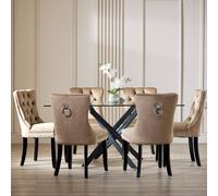 Argos Home Blake Black Dining Table & 6 Taupe Chairs