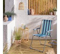 Argos Home Bright Stripe Folding Metal Garden Chair - Blue