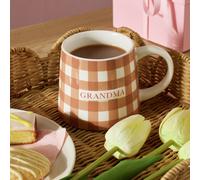 Argos Home Brown Gingham Pattern Grandma Stoneware Mug - 280ml
