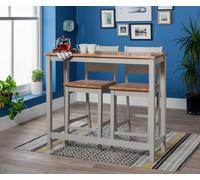 Argos Home Chicago Oak Grey Bar Table & 2 Grey Chairs