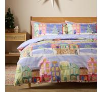 Argos Home Cotton Christmas Houses Blue Bedding Set - Single