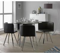 Argos Home Elsie Silver Glass Dining Table & 4 Black Chairs
