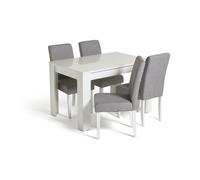Argos Home Miami Extend White Dining Table & 4 Grey Chairs