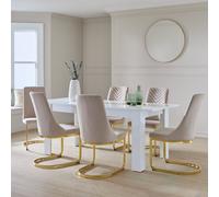 Argos Home Miami Extending White Dining Table&6 Beige Chairs