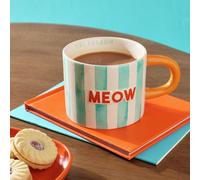 Argos Home Mint Green Stripes Meow Decal Stoneware Mug - 320ml