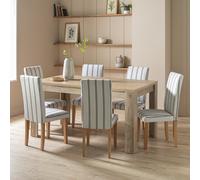 Argos Home Preston Oak Dining Table & 6 Stripe White Chairs