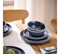 Argos Home White Rim 12 Piece Stoneware Dinner Set- Charcoal