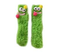 Argumub Coral Velvet Three-Dimensional Quirky Socks, Warm Cozy Fluffy Cartoon Monster Socks Funny Sleeping Socks (Green)